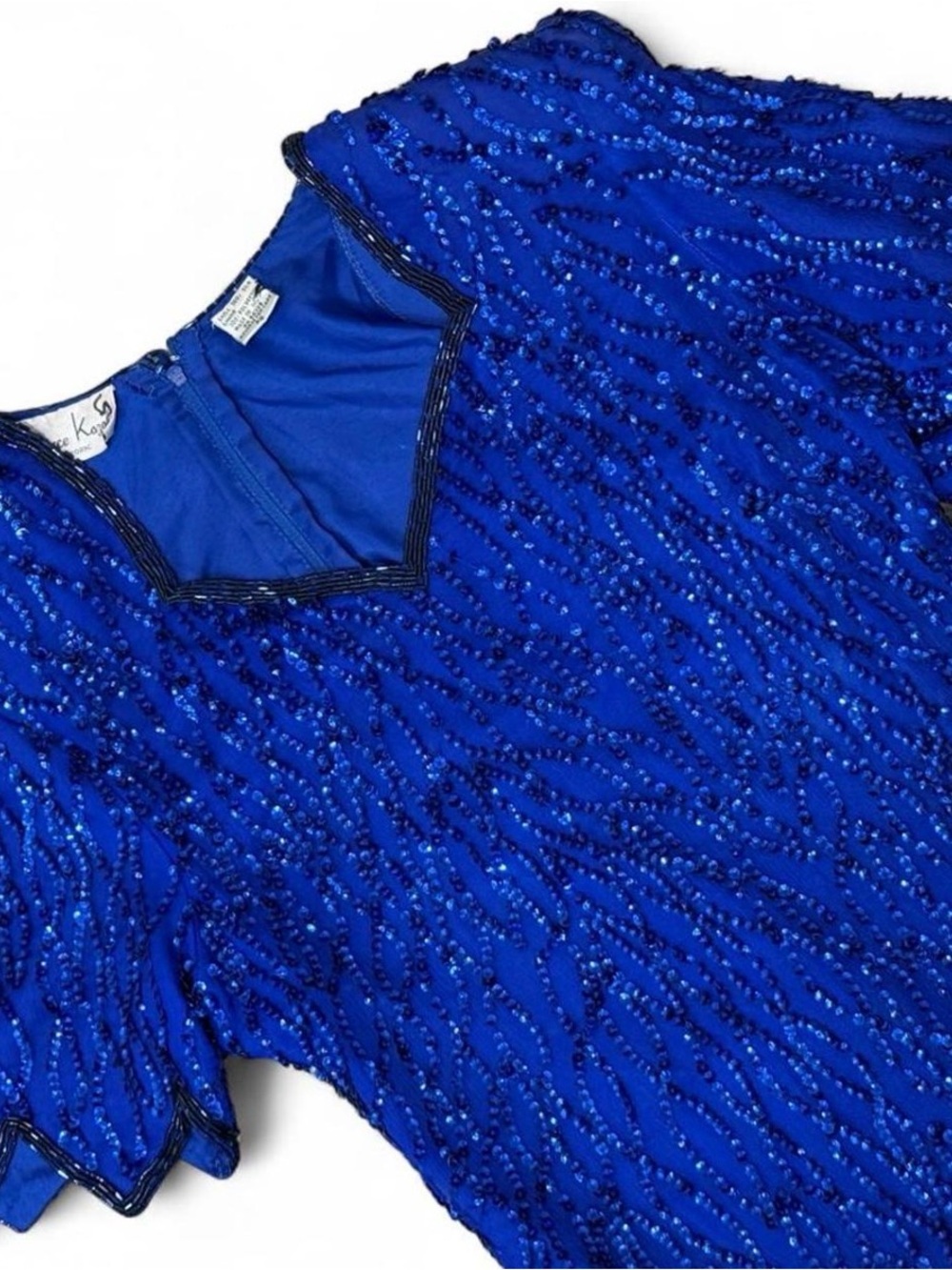 Laurence Kazar Cobalt Blue Beaded Mini Dress